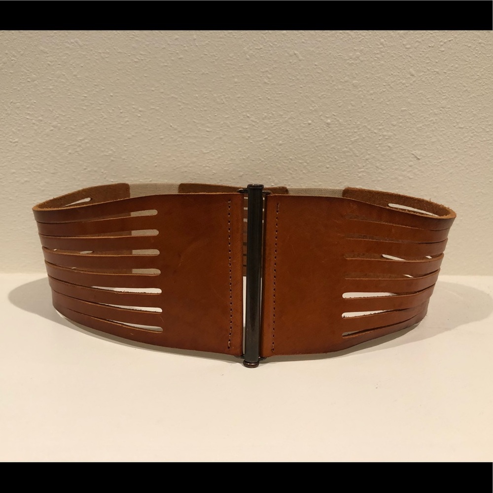 Cognac leather and canvas waist belt